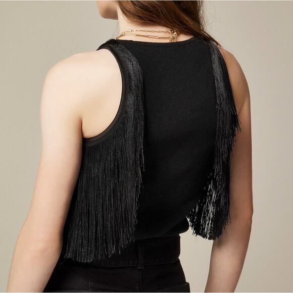 J.Crew Cashmere Fringe-Trim Sweater Tank Sz S Black Stretch Fitted Soft Pullover - Picture 2 of 8